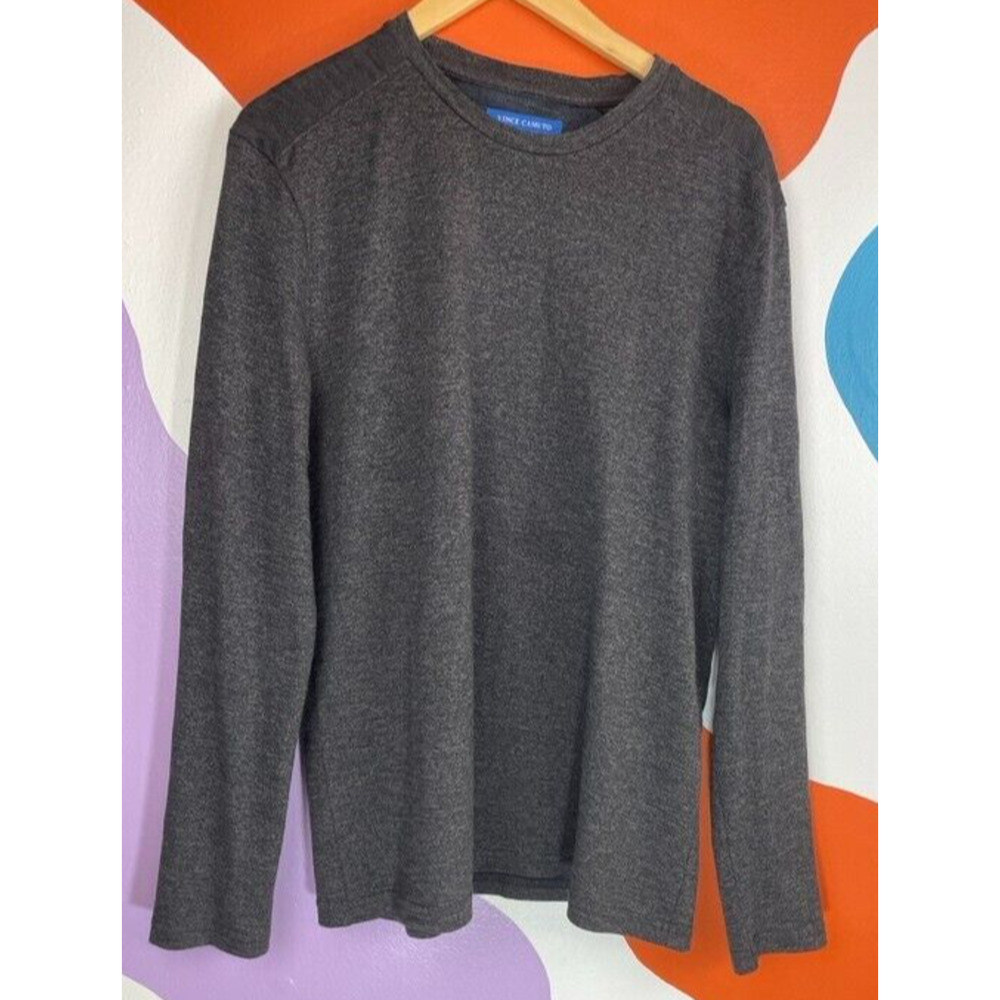 Vince Camuto Long Sweater Mens Large Gray Crew Neck Classic Basic Viscose Cotton